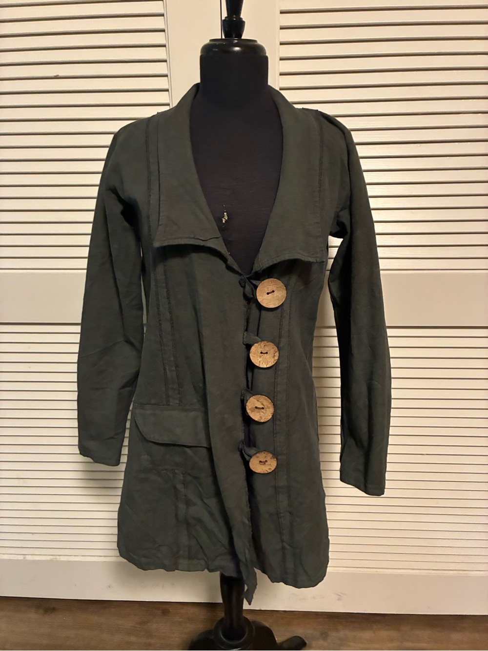 Olive Green Longline Trench Coat with Contrast Buttons
